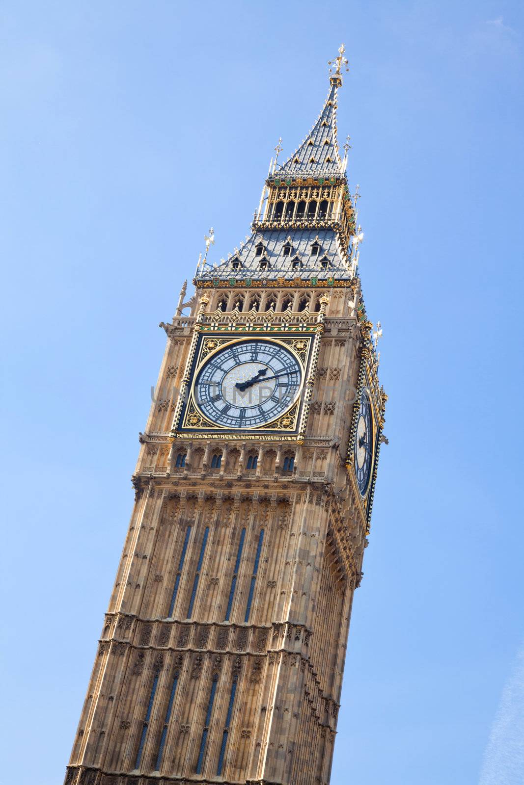 Close up of Big Ben Against Blue Sky England United Kingdom