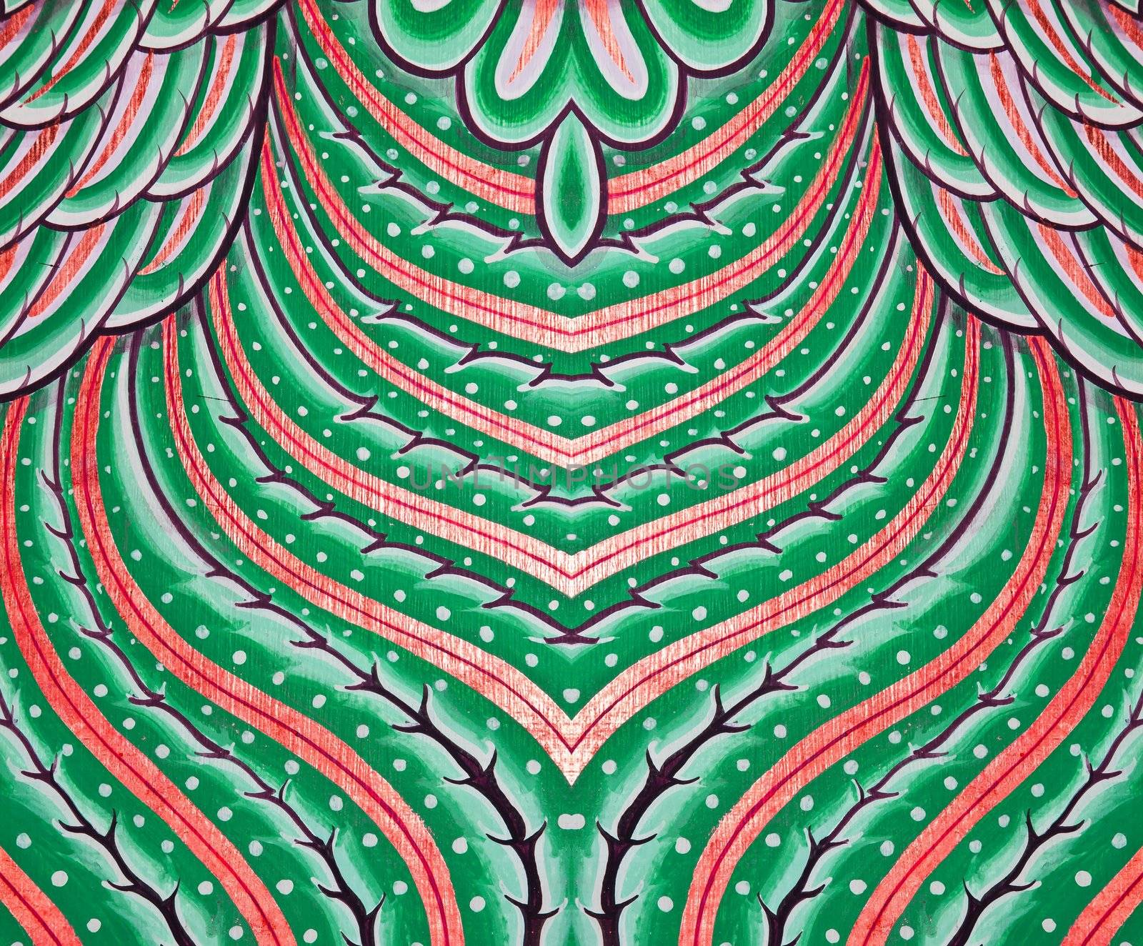 Vintage traditional Thai style art painting on temple for background.