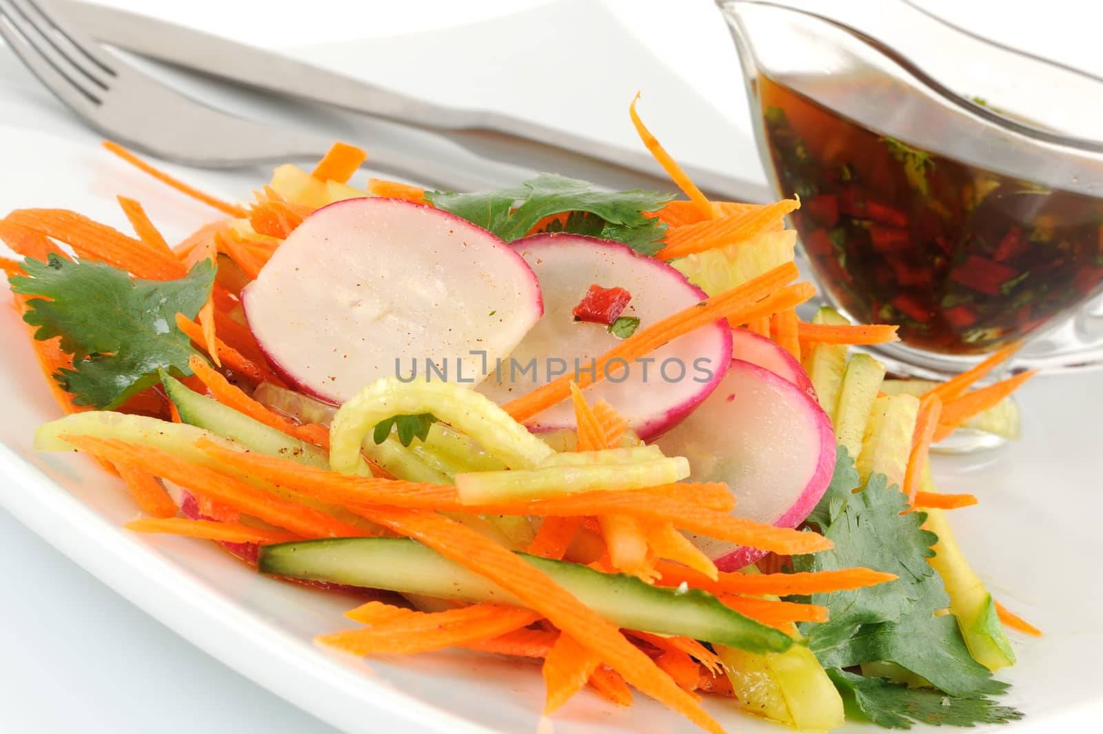 Salad of fresh carrots with the radish and cucumber