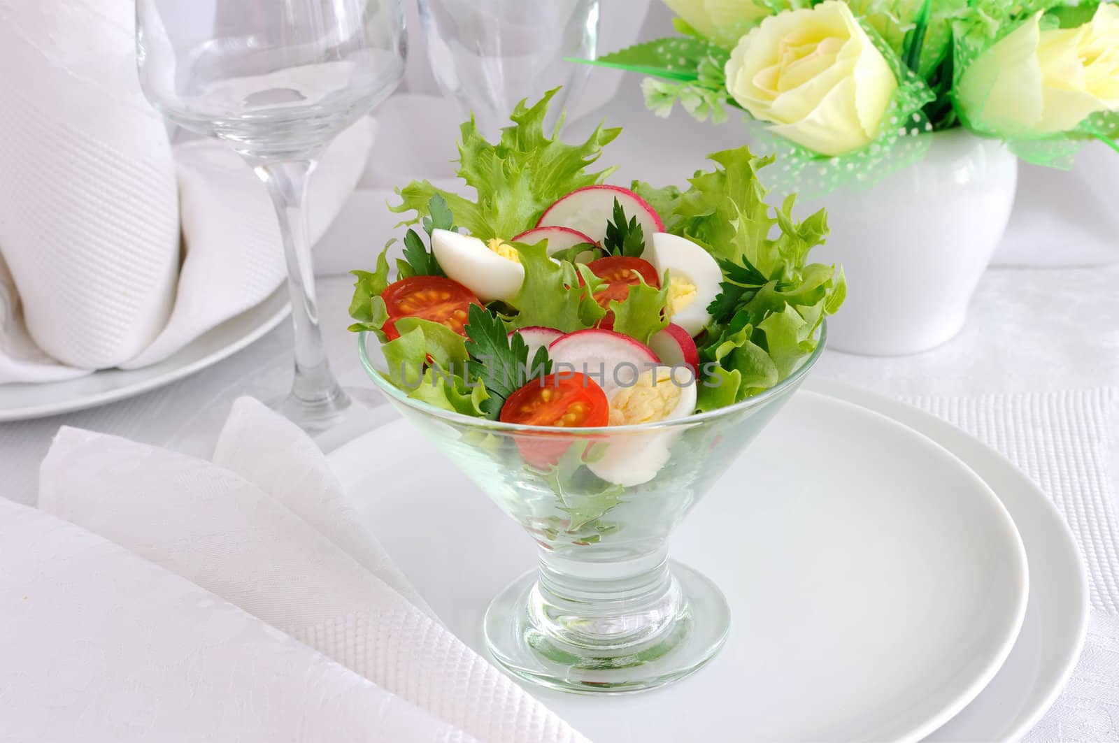 Salad of summer vegetables with quail eggs by Apolonia