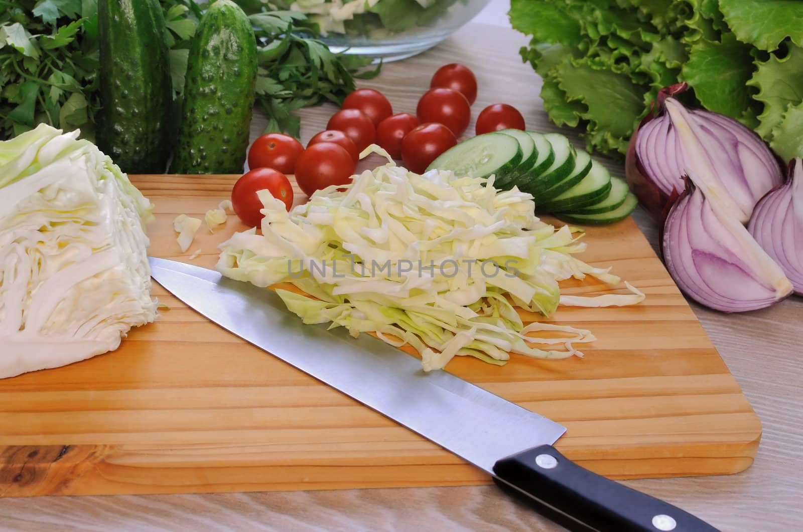 Ingredients for the salad of summer vegetables