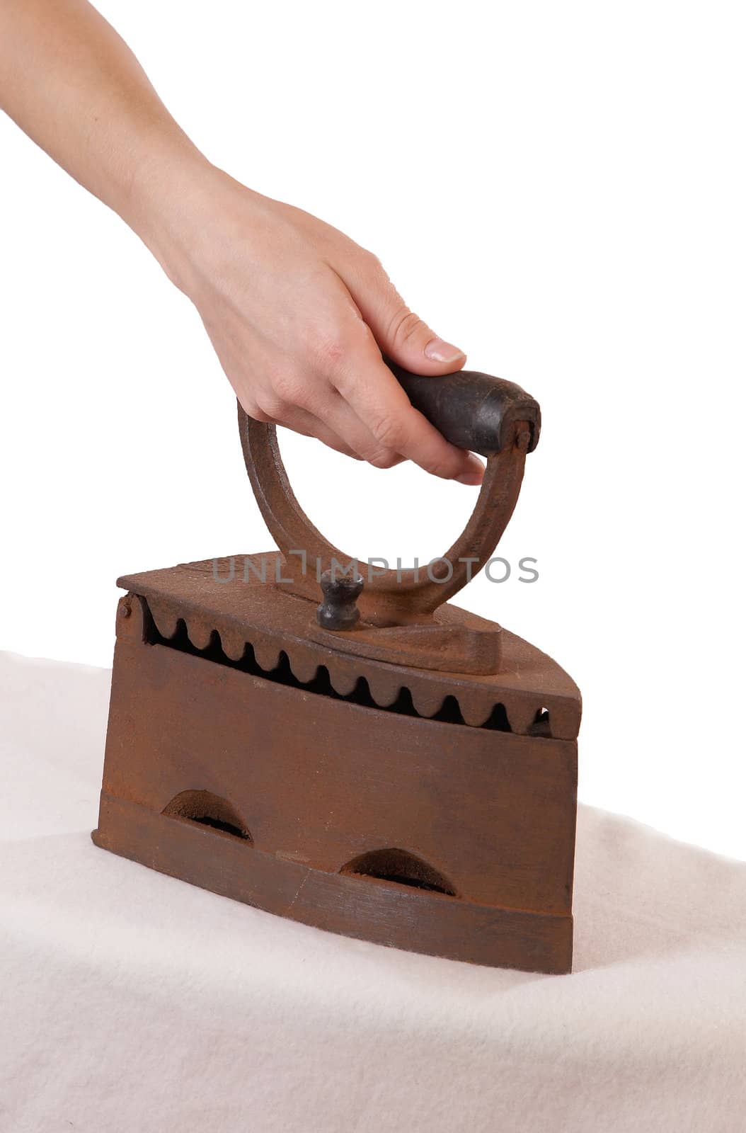 Ancient iron on a white background