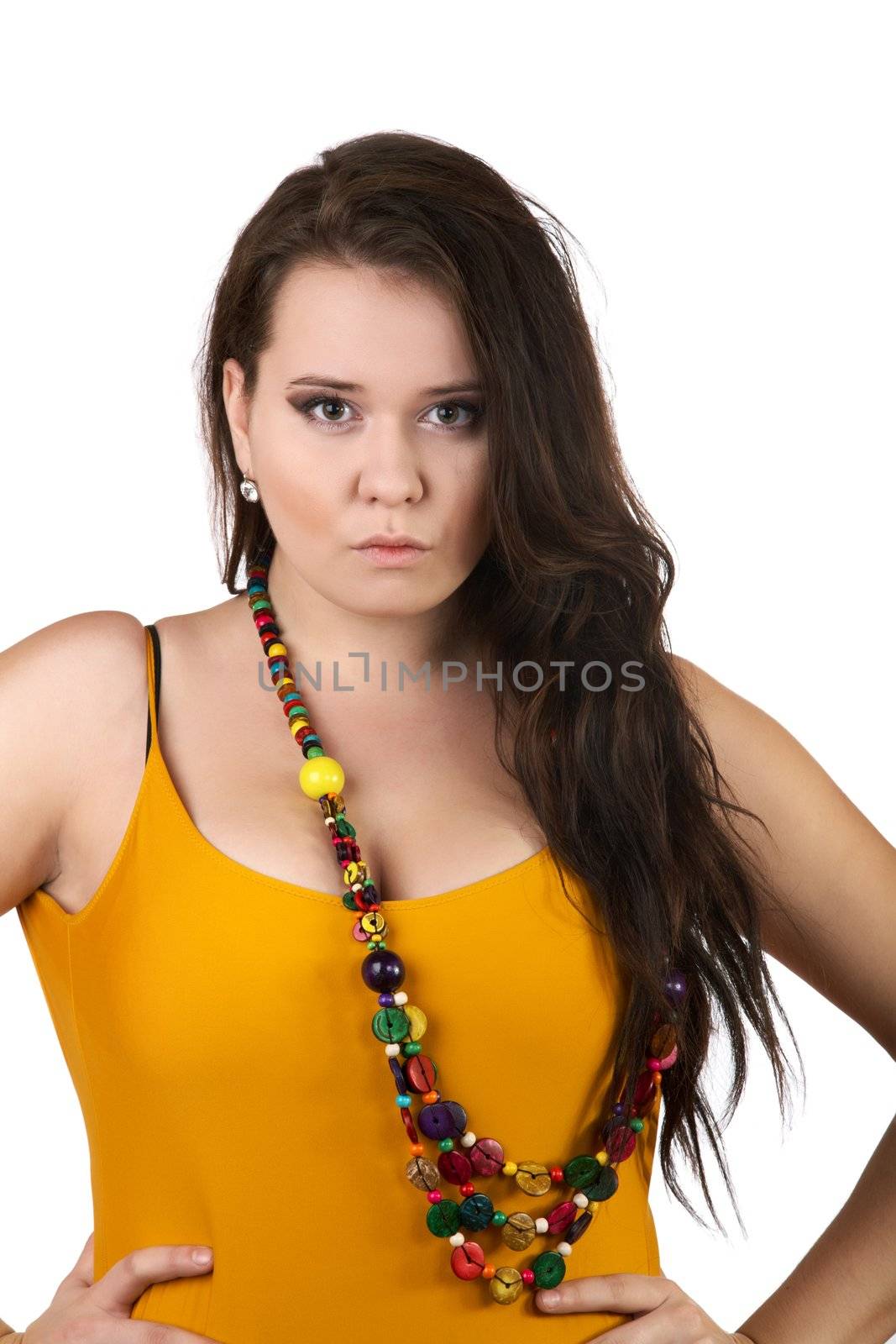 Beautiful plus size woman isolated on a white background