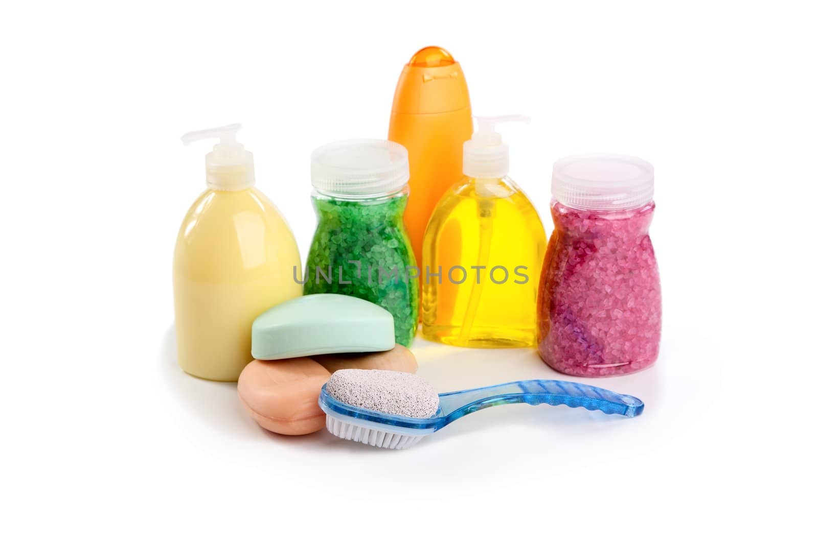 Washed shampoo salt for  bathroom on a white background