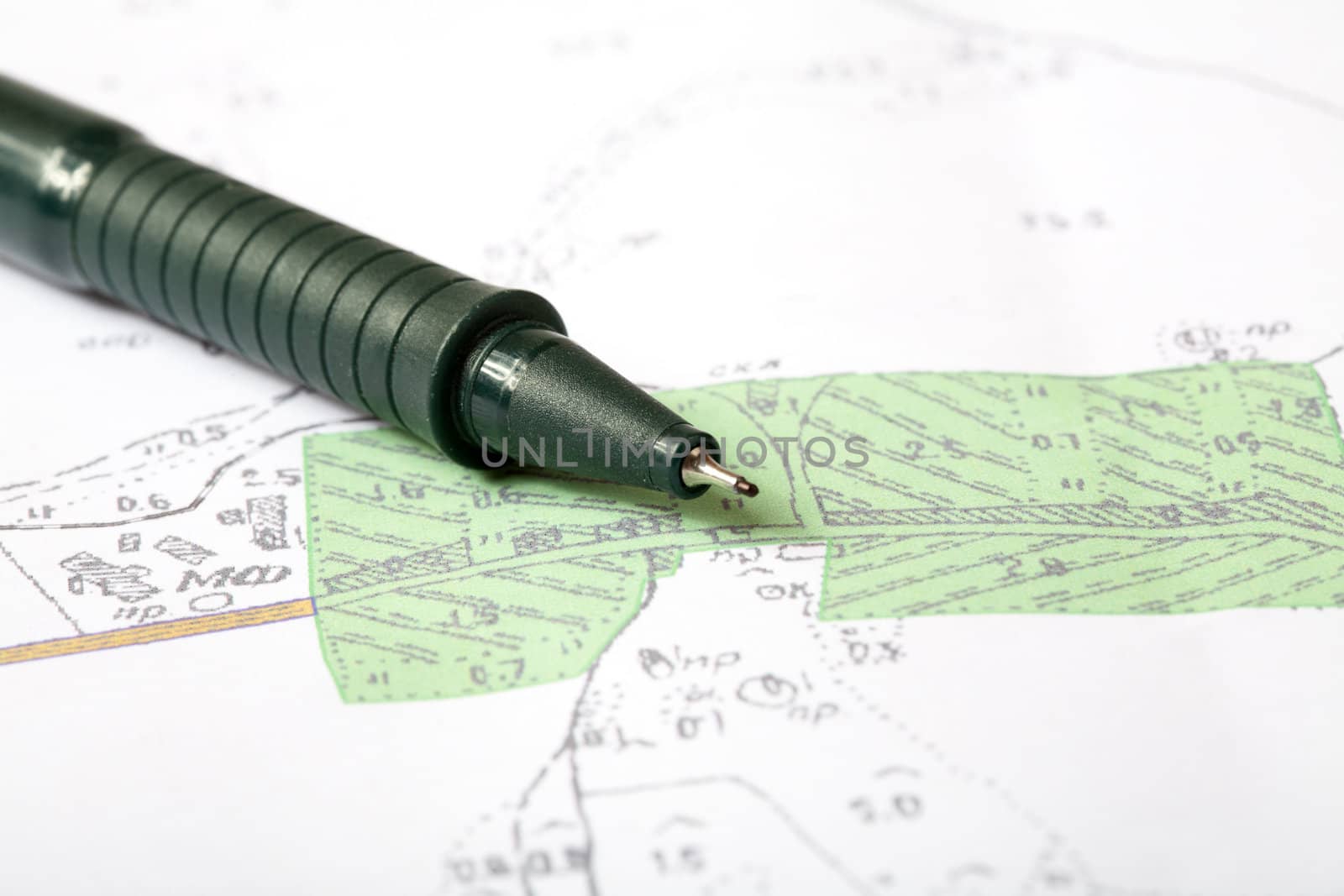 Topographic map of district with  pencil
