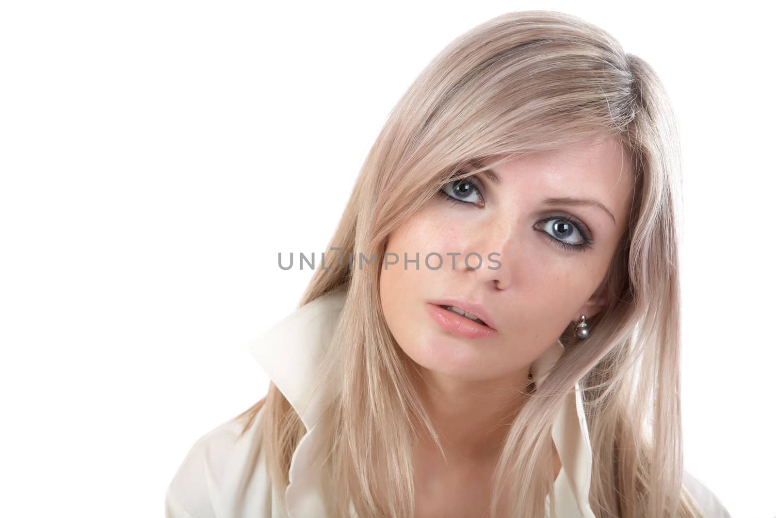 Studio portrait of the girl on a white background