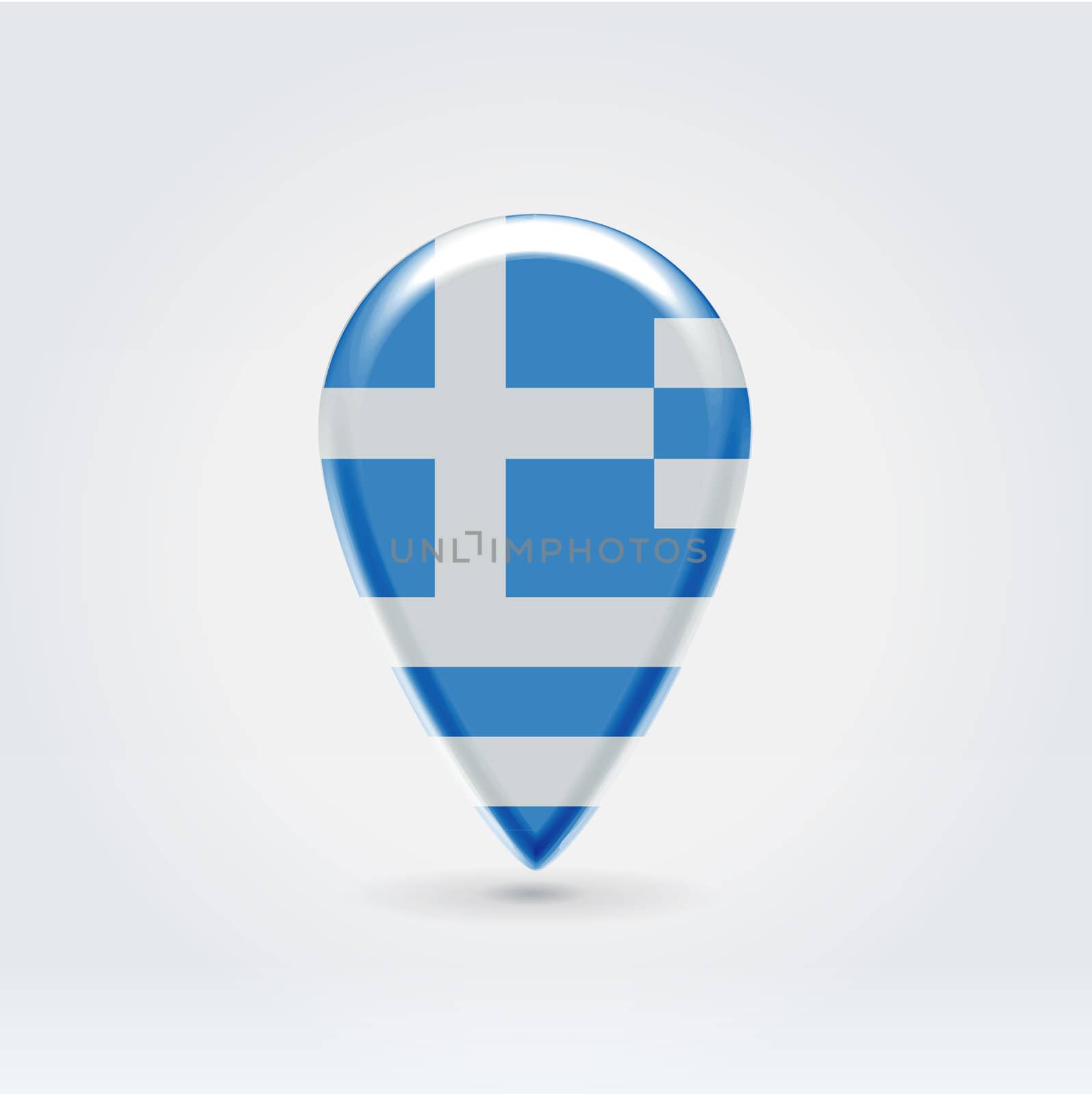 Glossy colorful Greece map application point label symbol hanging over enlighted background