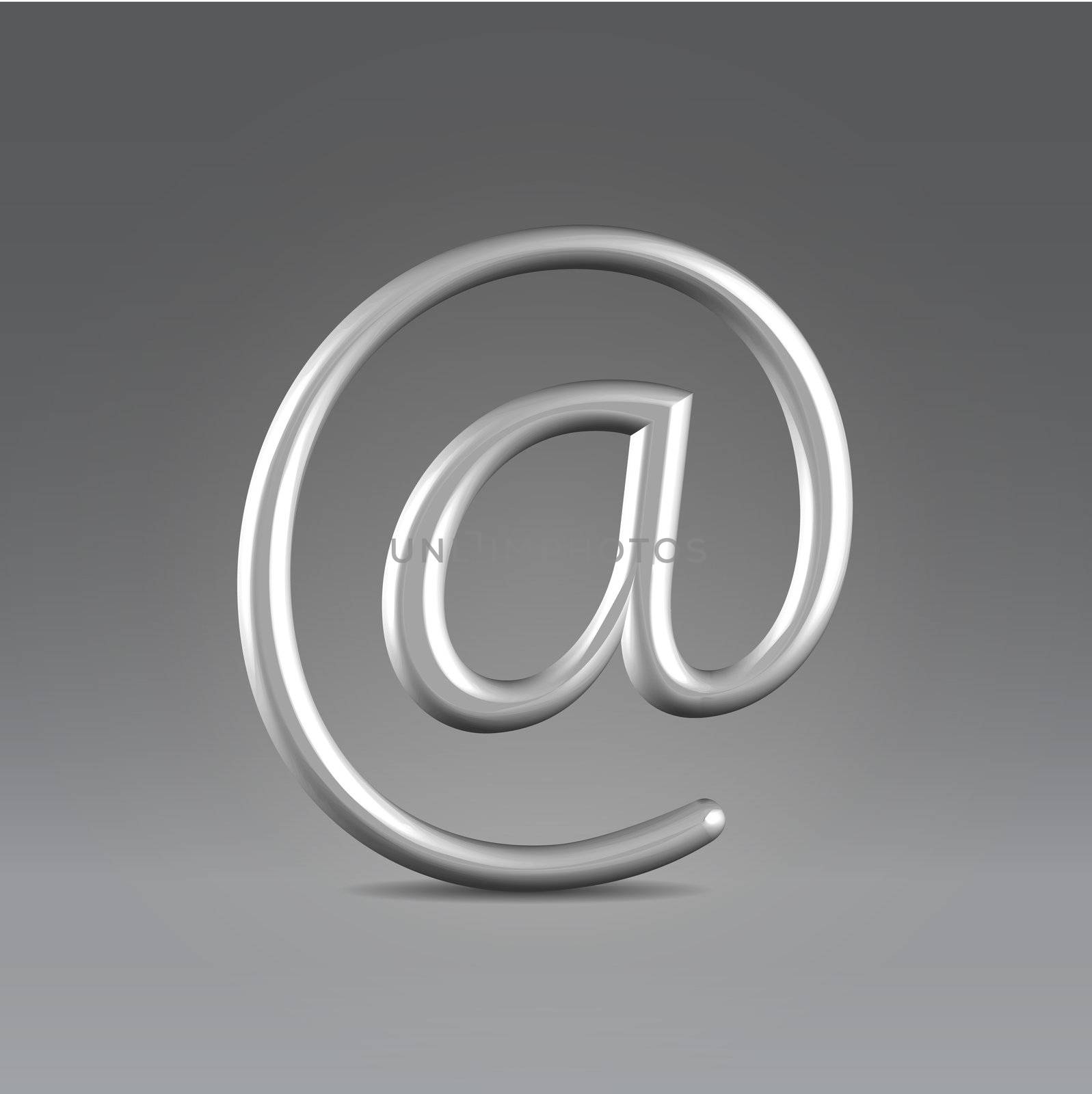 Silver shining metallic email symbol hanging in space backlit closeup studio shot