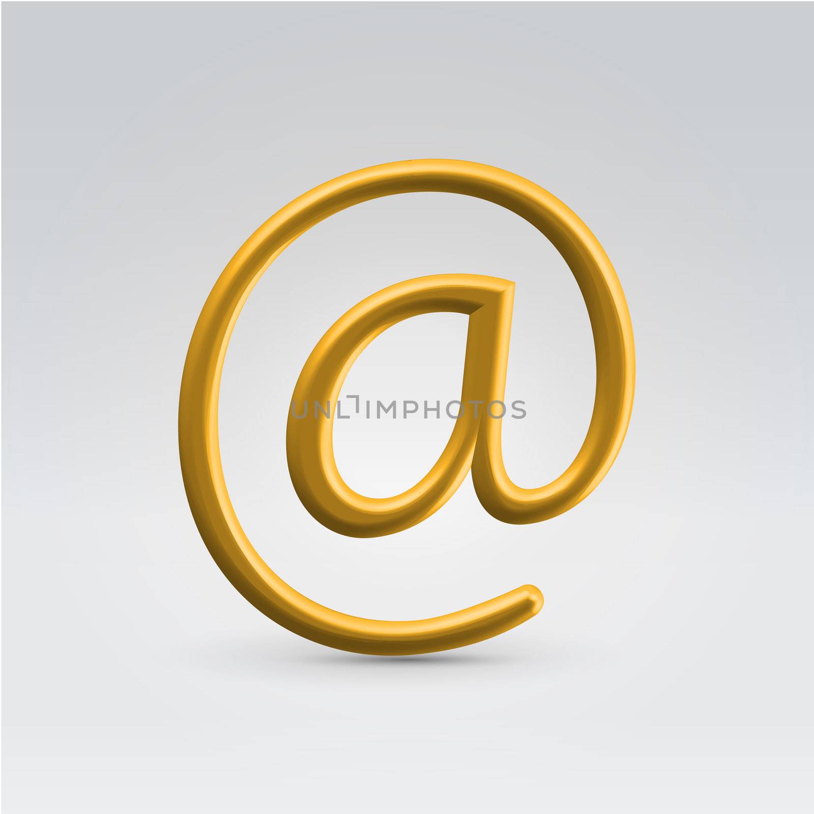 Golden shining metallic email symbol hanging in space backlit closeup studio shot