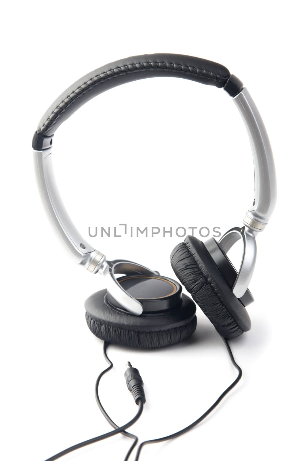 Silver-black headphone on a white background