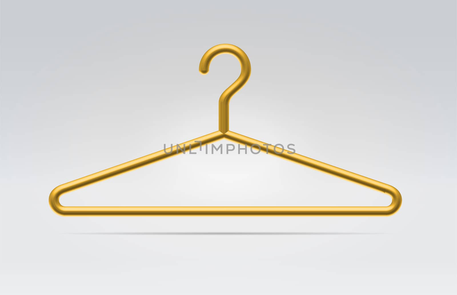 Realistic golden hanger icon for fashion clothes hanging in space on a neutral background