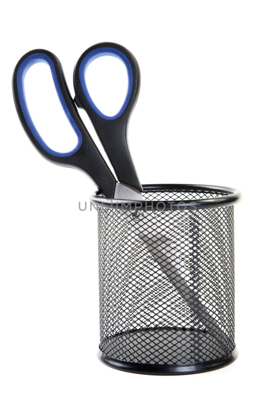 Scissors in  black support isolated on a white background