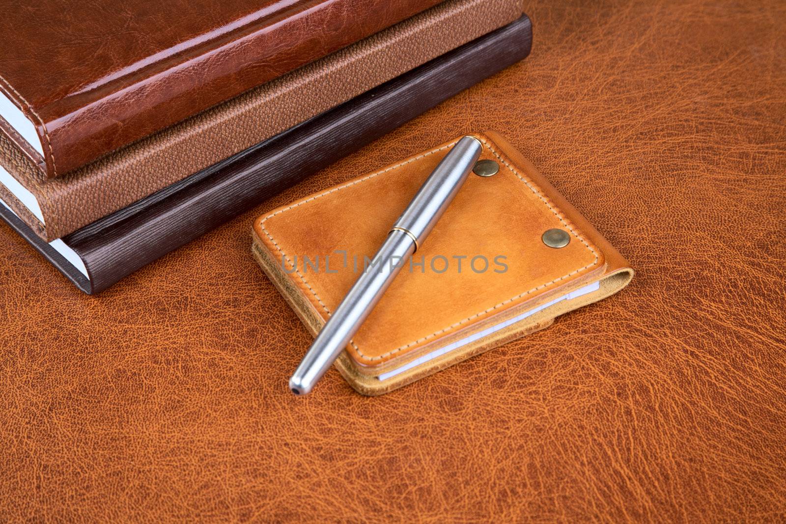 Business  still-life with leather organizers and a pen