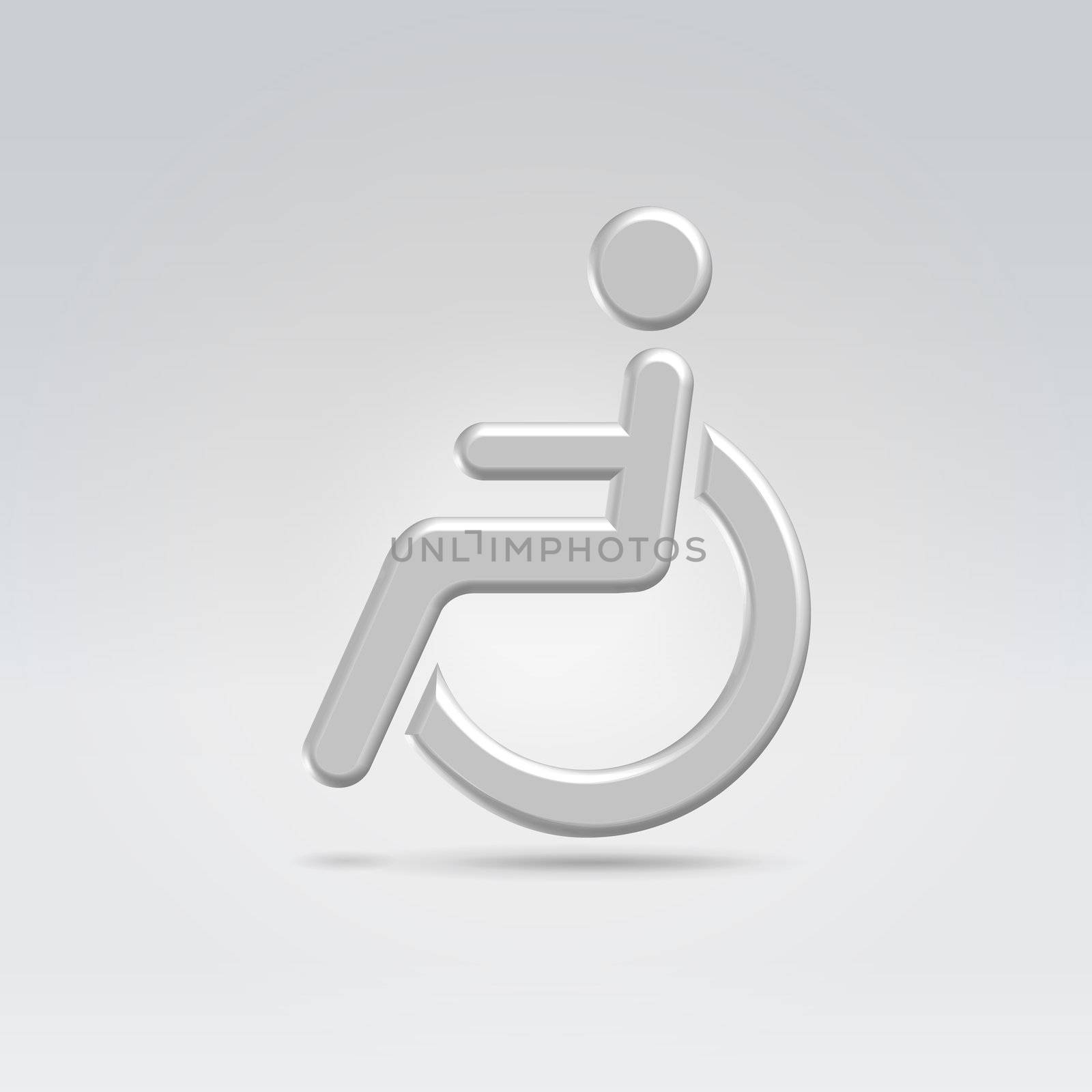 Stickman in wheelchair icon concept shot backlit made of metal