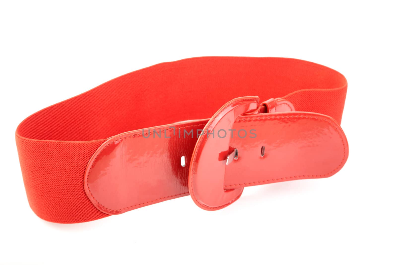 Red wide female belt on a white background