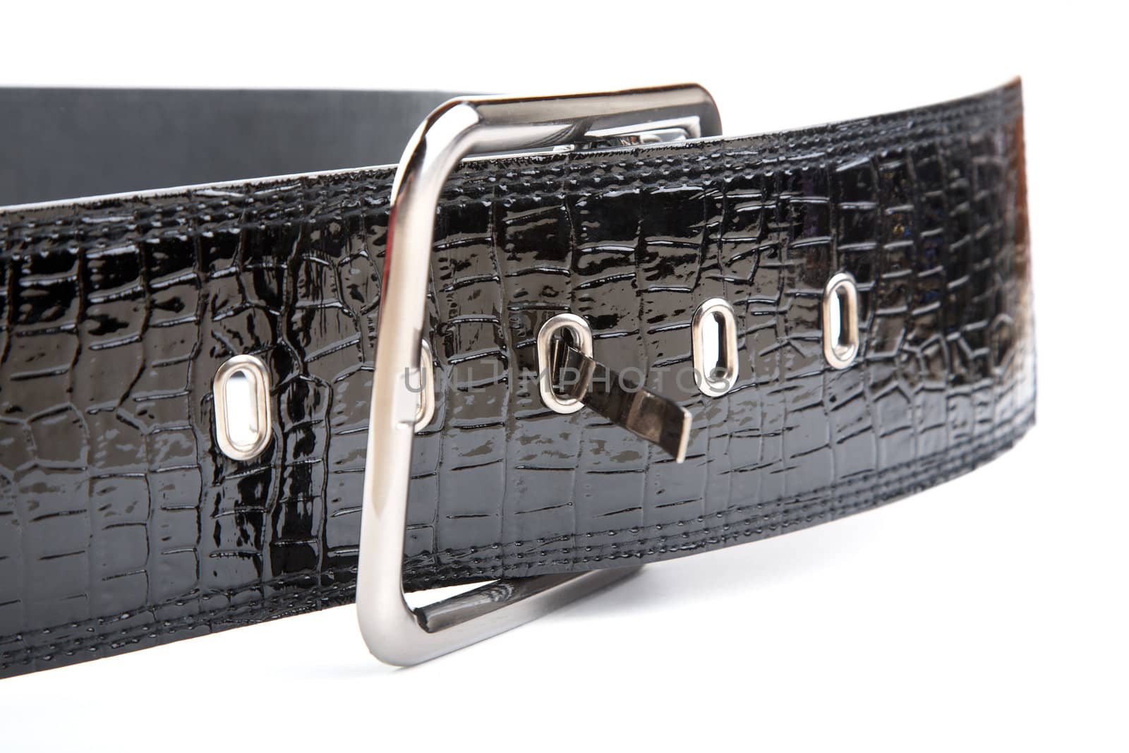 Black wide female belt on a white background