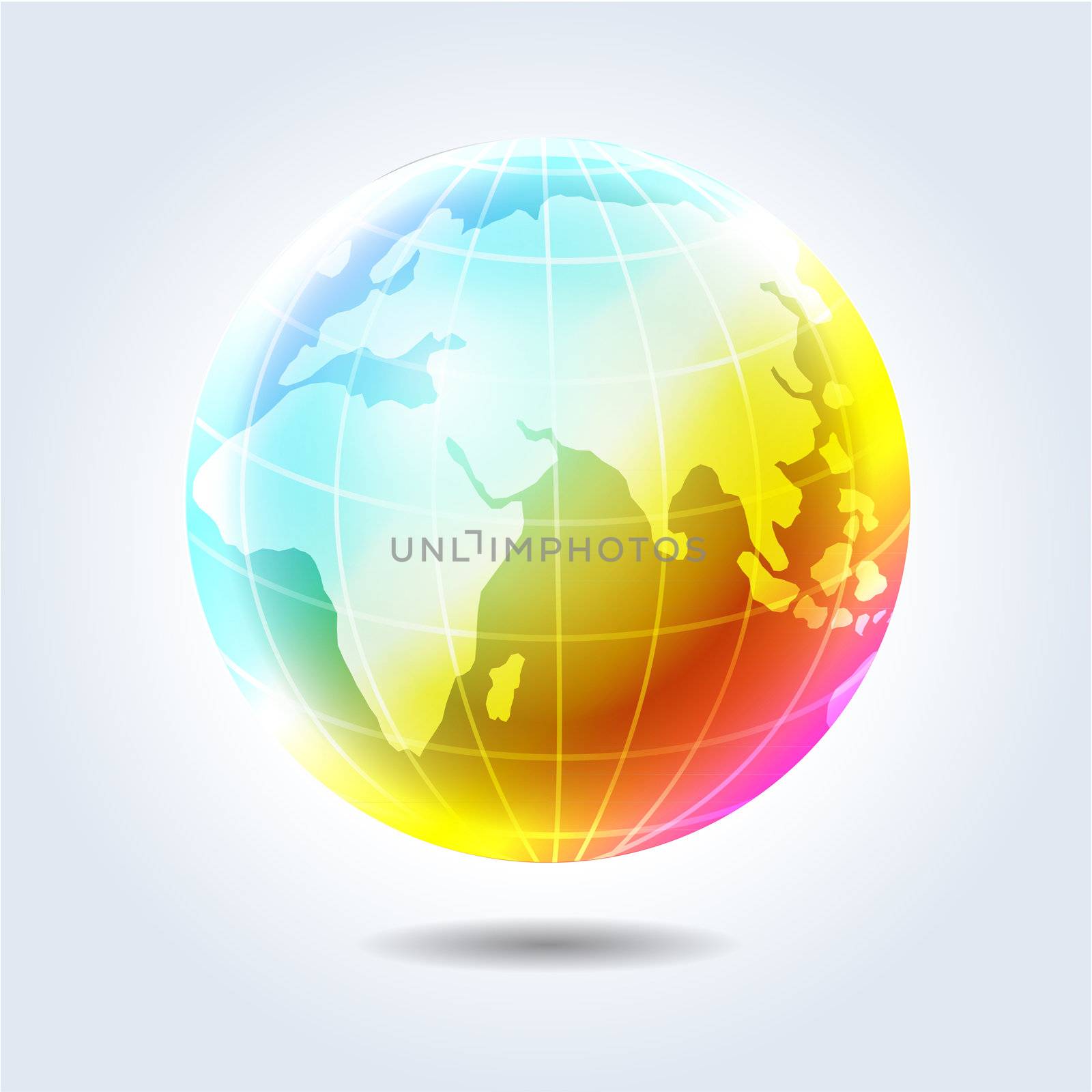 Colorful glossy rainbow earth globe icon hanging in light space