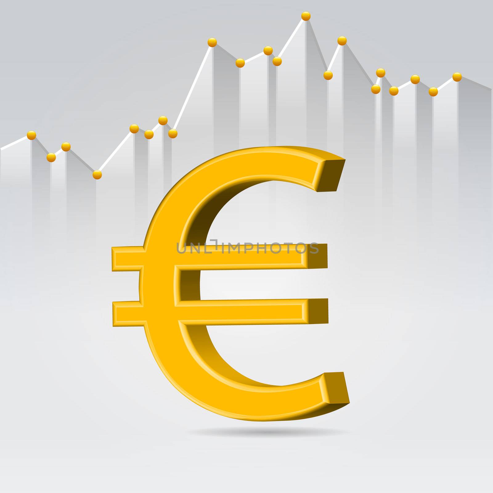 Golden euro sign on the market  detailed stock chart