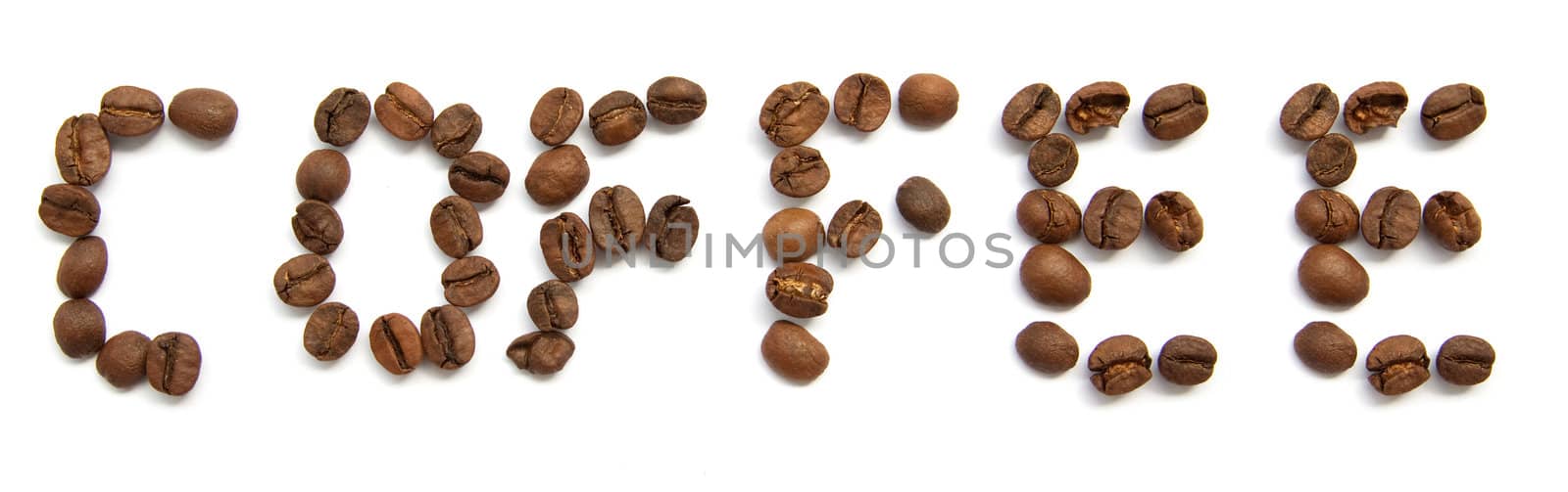 coffee text made of single coffee beans