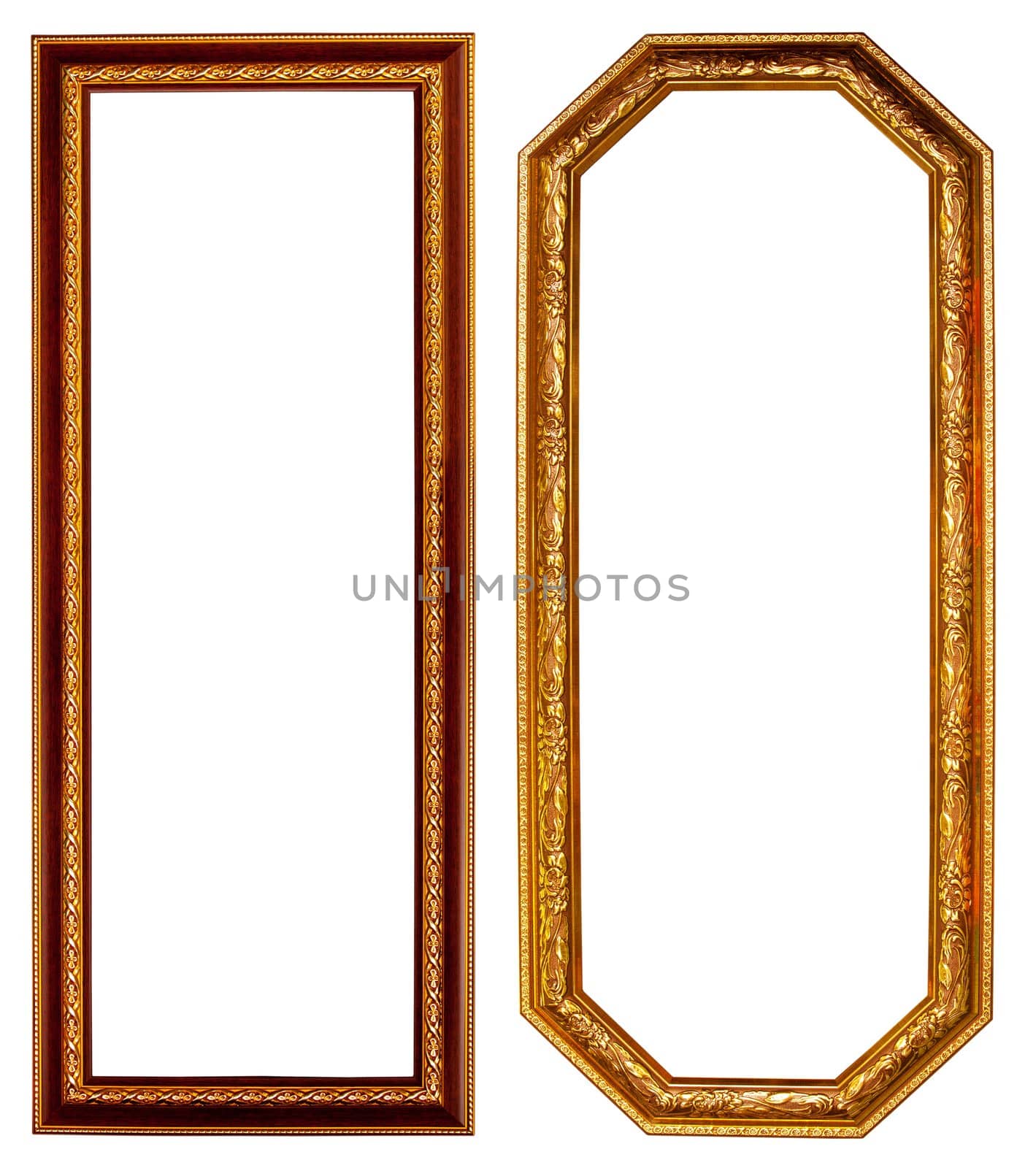 Gold frame on white background