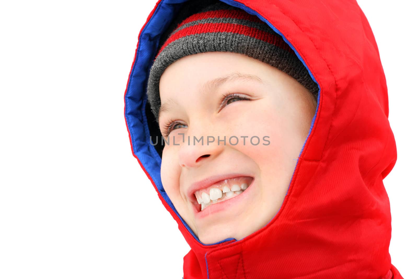 cheerful boy in the winter portrait close-up