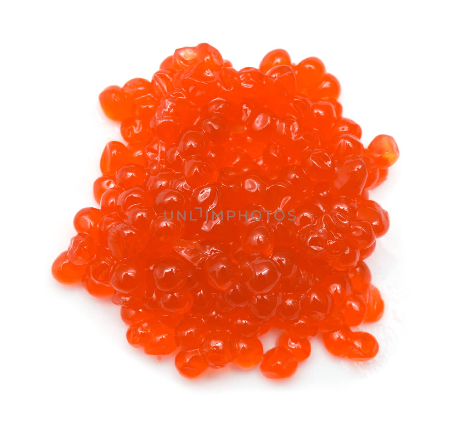 Red salmon caviar heap isolated on white 