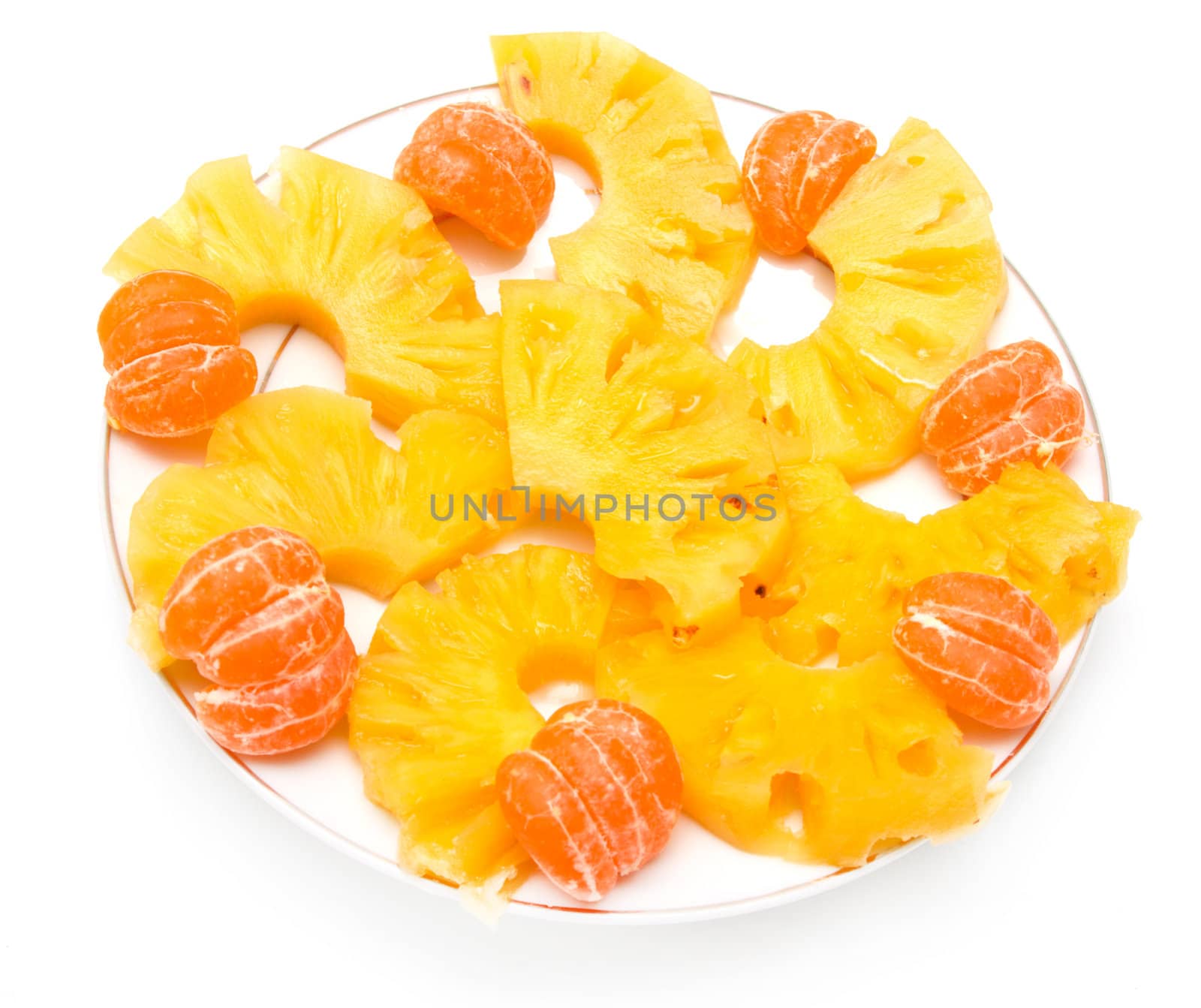 tangerines with pineapple on a white background