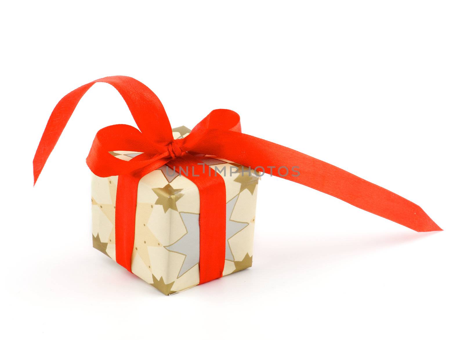 Gift Box with Red Satin Ribbon Bow isolated on white background