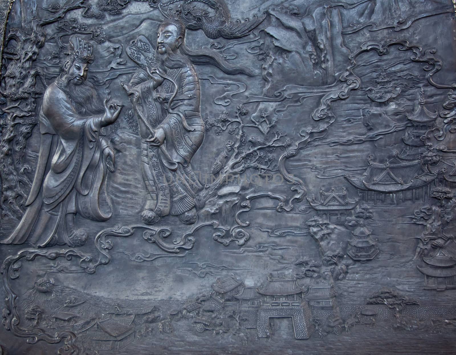 Carved stone at erawan museum,Thailand