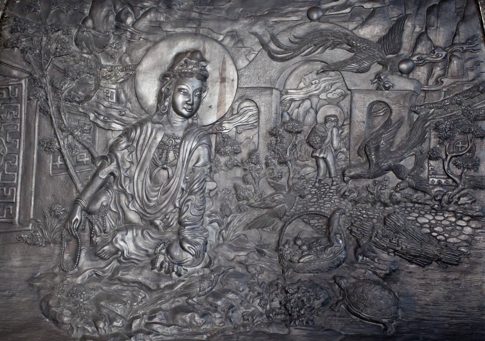 Carved stone at erawan museum,Thailand
