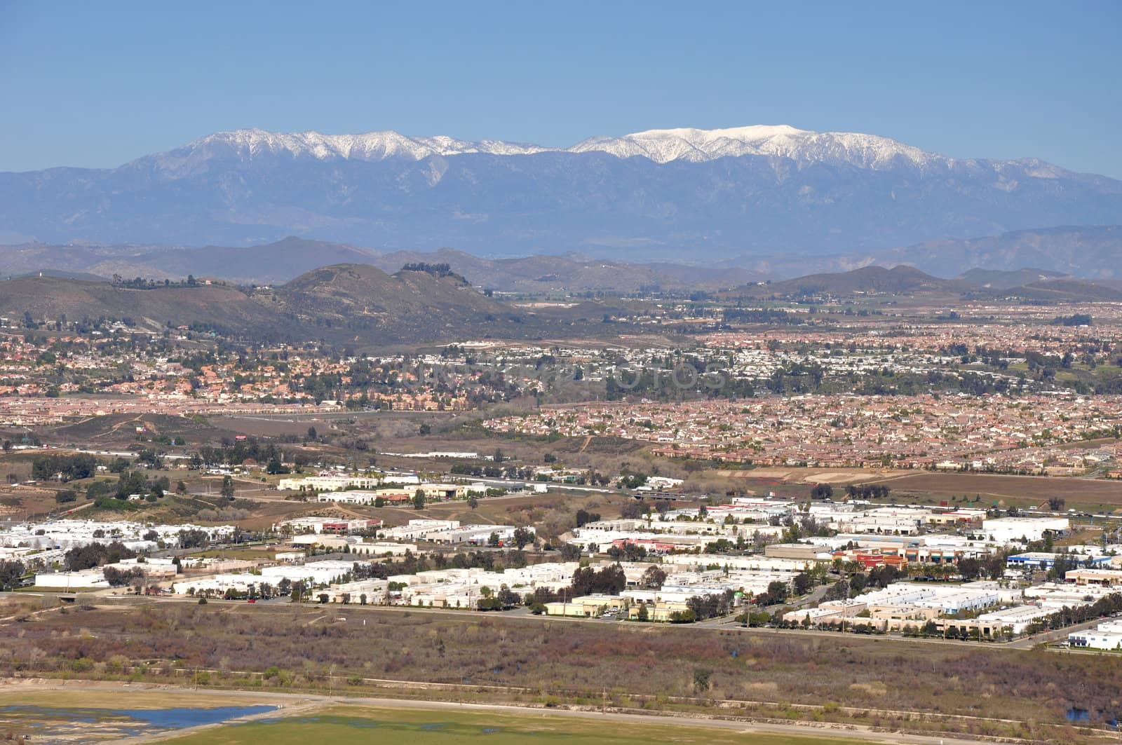 View of Murrieta, California with snow-capped Mount San Gorgonio in the distance.