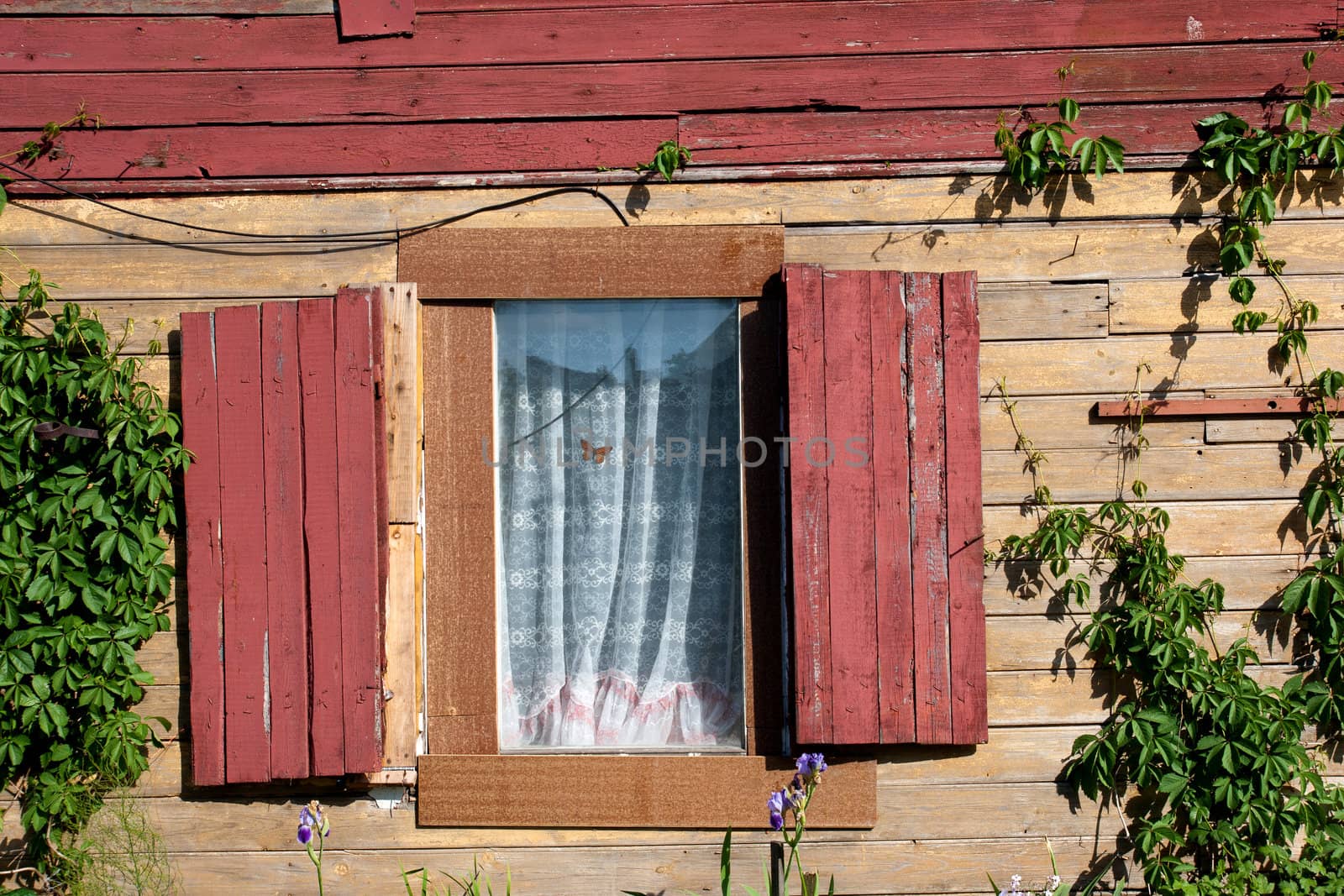 old house with windows and wooden shutters