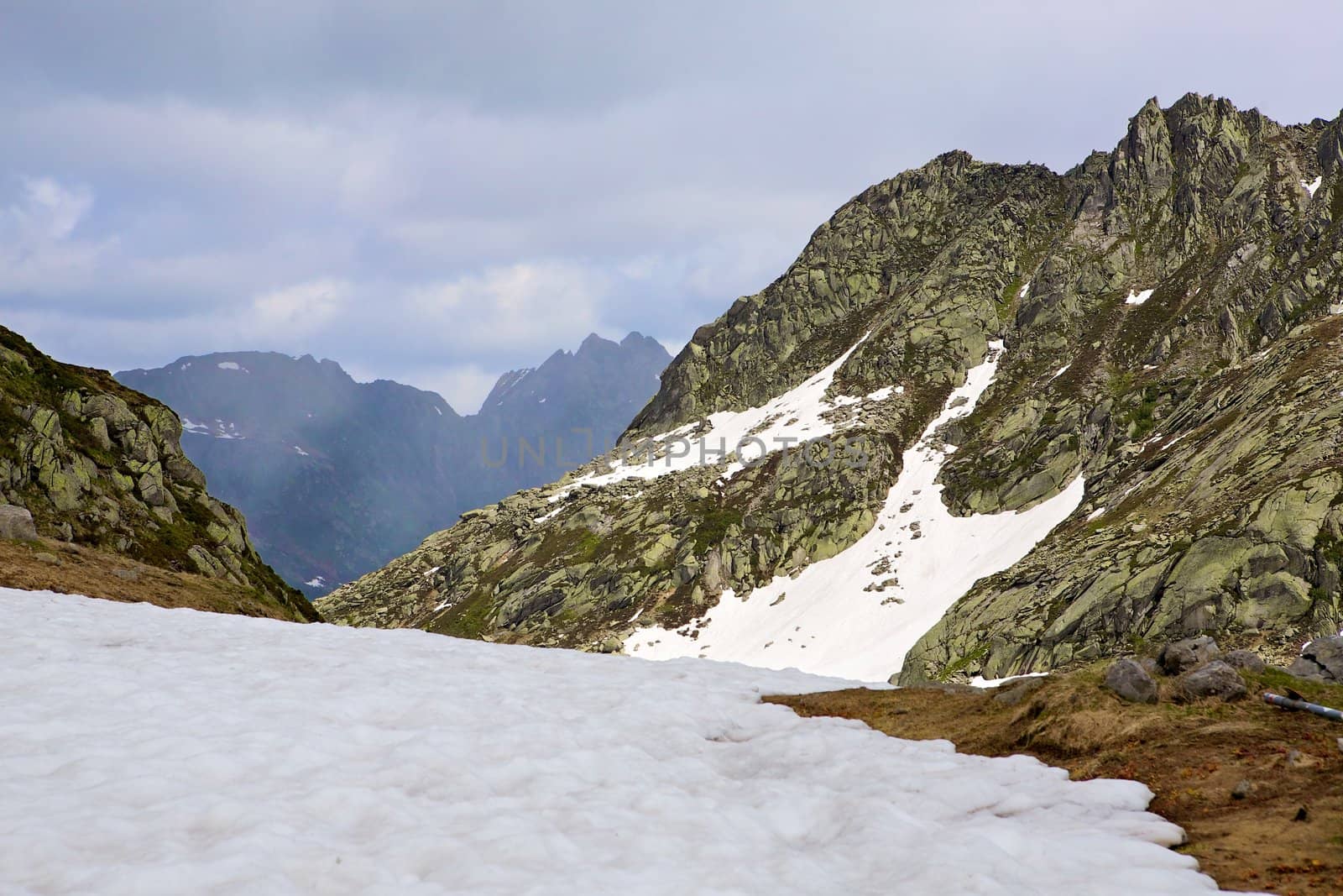 Mountain top cover with snow in Val Lavizzara, Vallemaggia,Ticino (Tessin), Switzerland