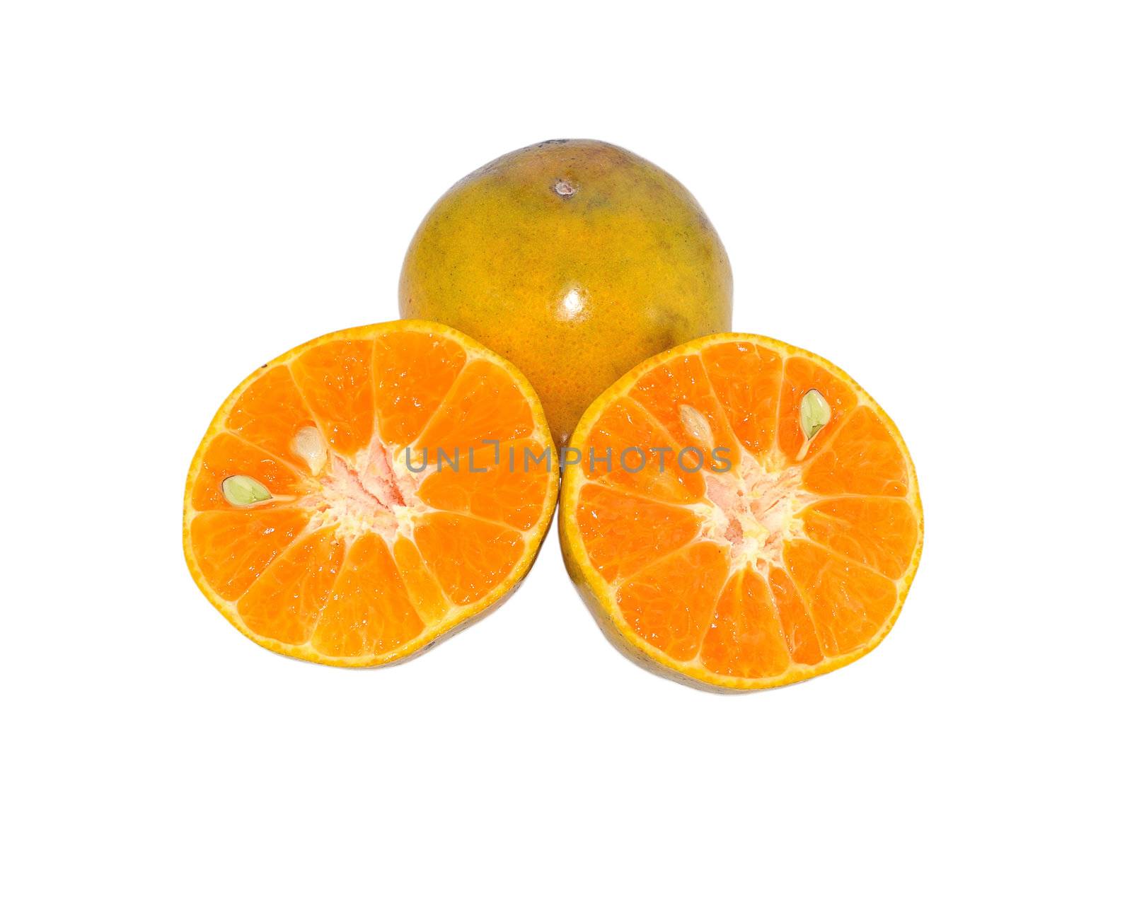 Ripe orange isolated on white background by sommai