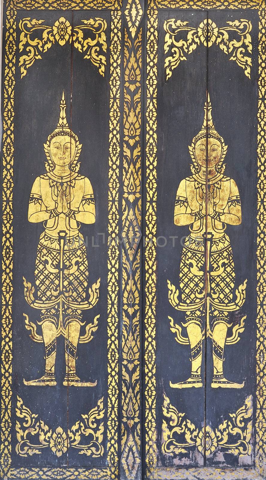 Native Thai style of pattern on door temple by sommai