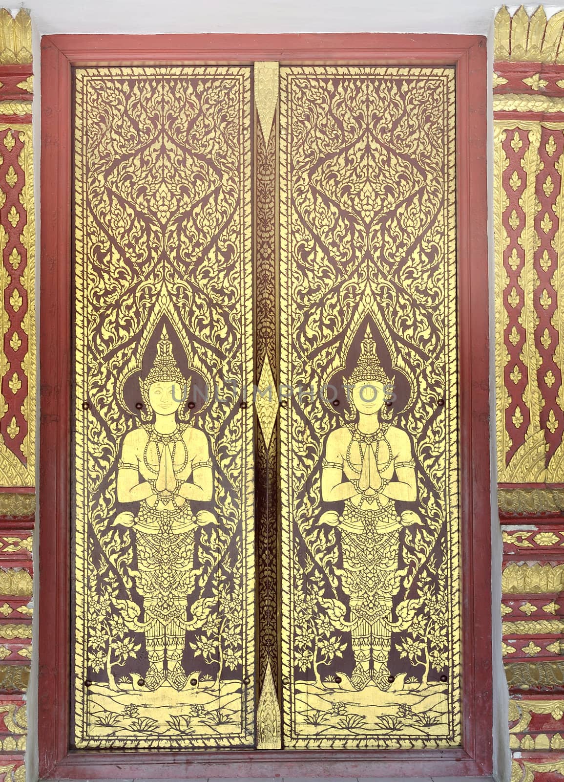 Native Thai style of pattern on door temple by sommai