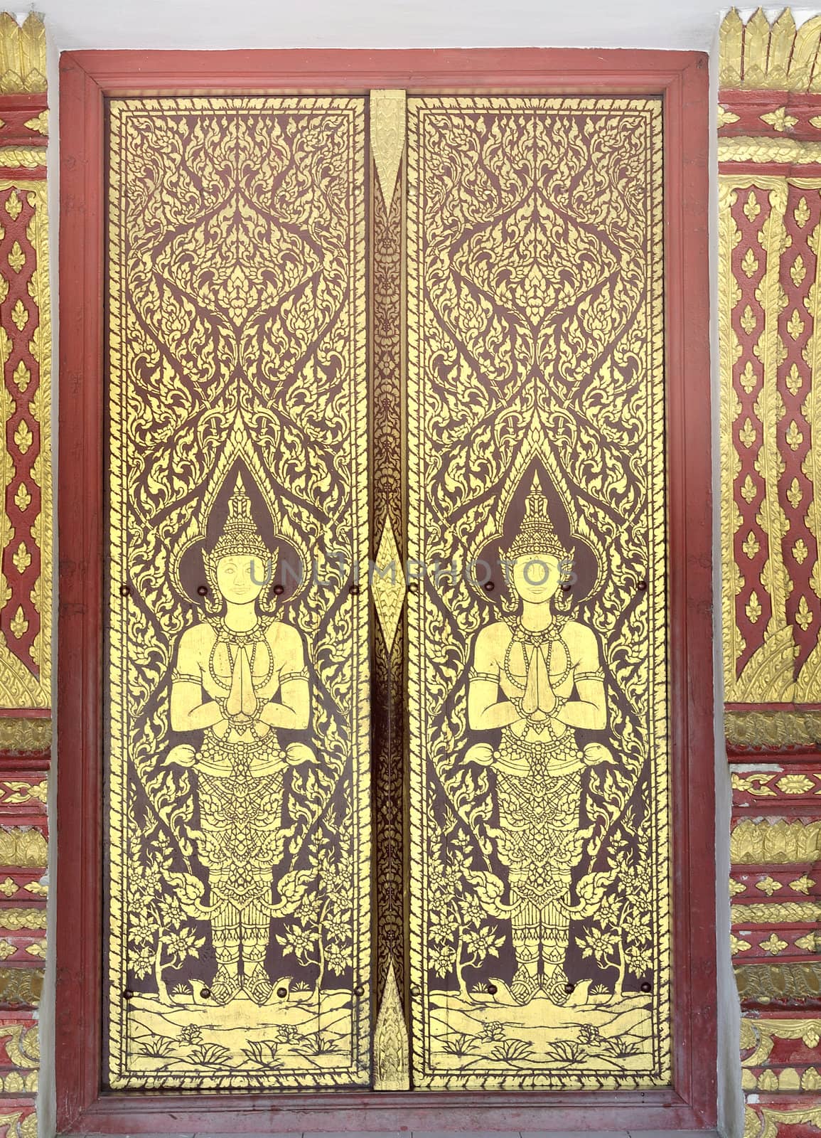 Native Thai style of pattern on door temple