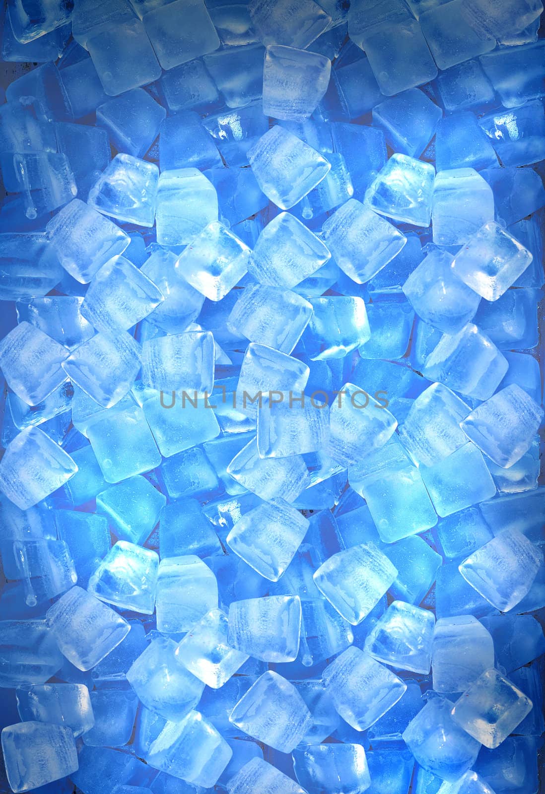 background with ice cubes in blue light