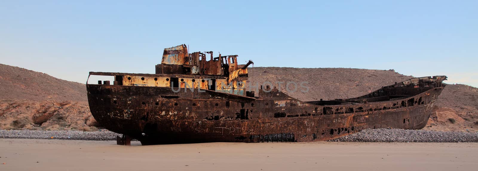 Large shipwreck on the beach in East Africa..