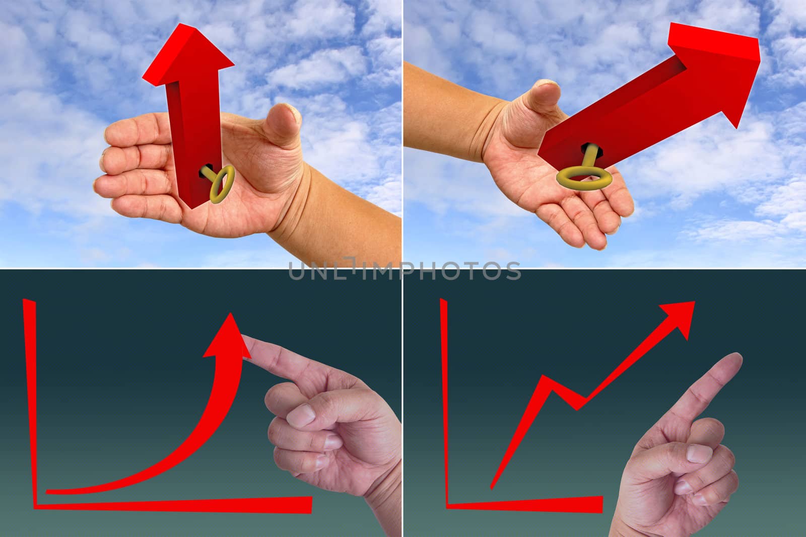 Red arrow graph with hand by phanlop88