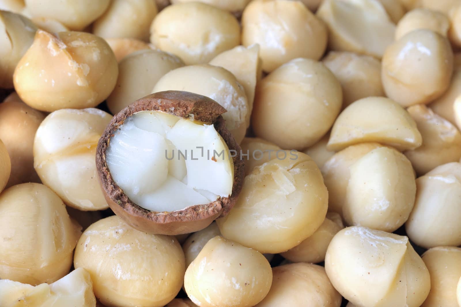 Shelled and unshelled macadamia nuts