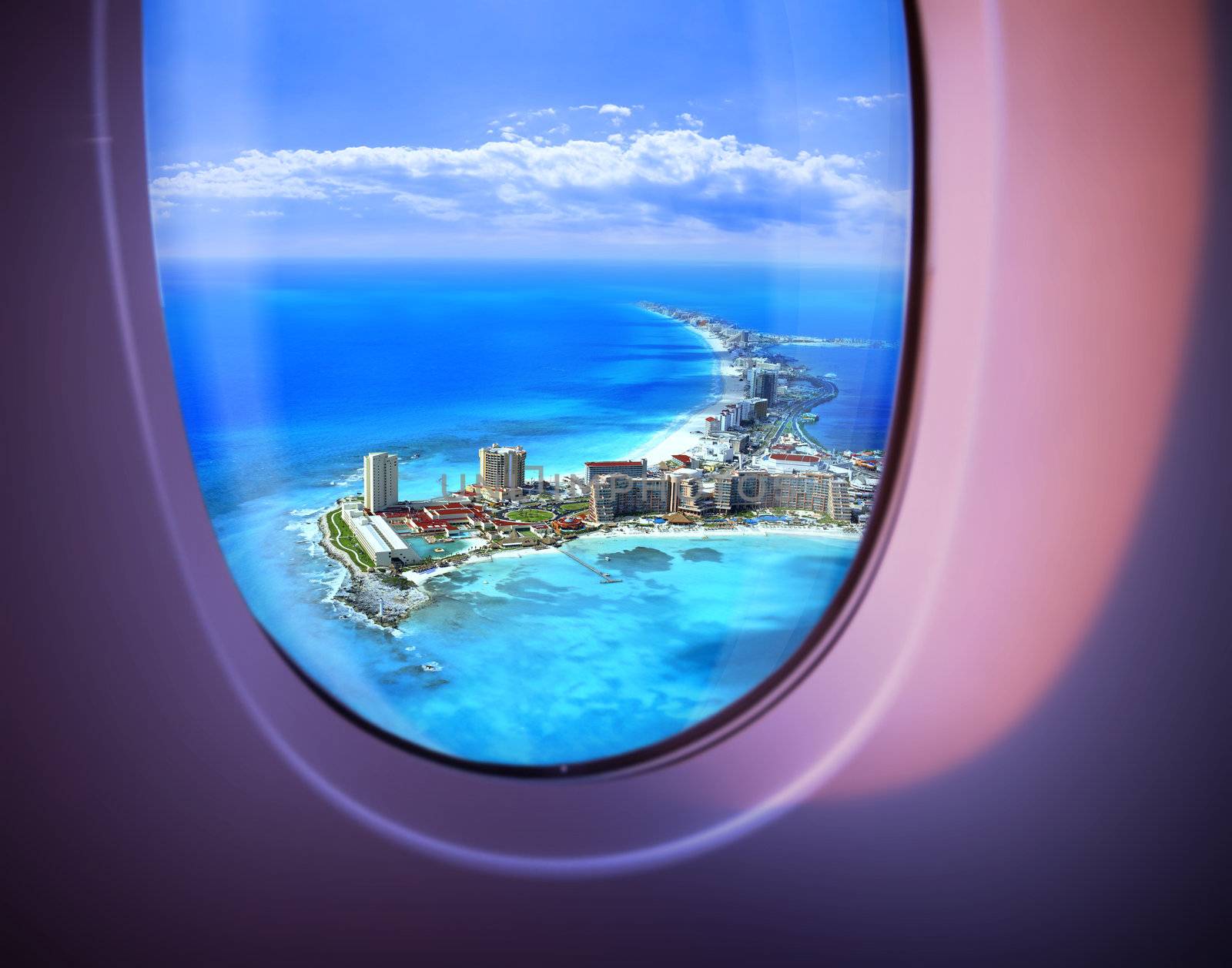 beautiful sea view from the window of plane