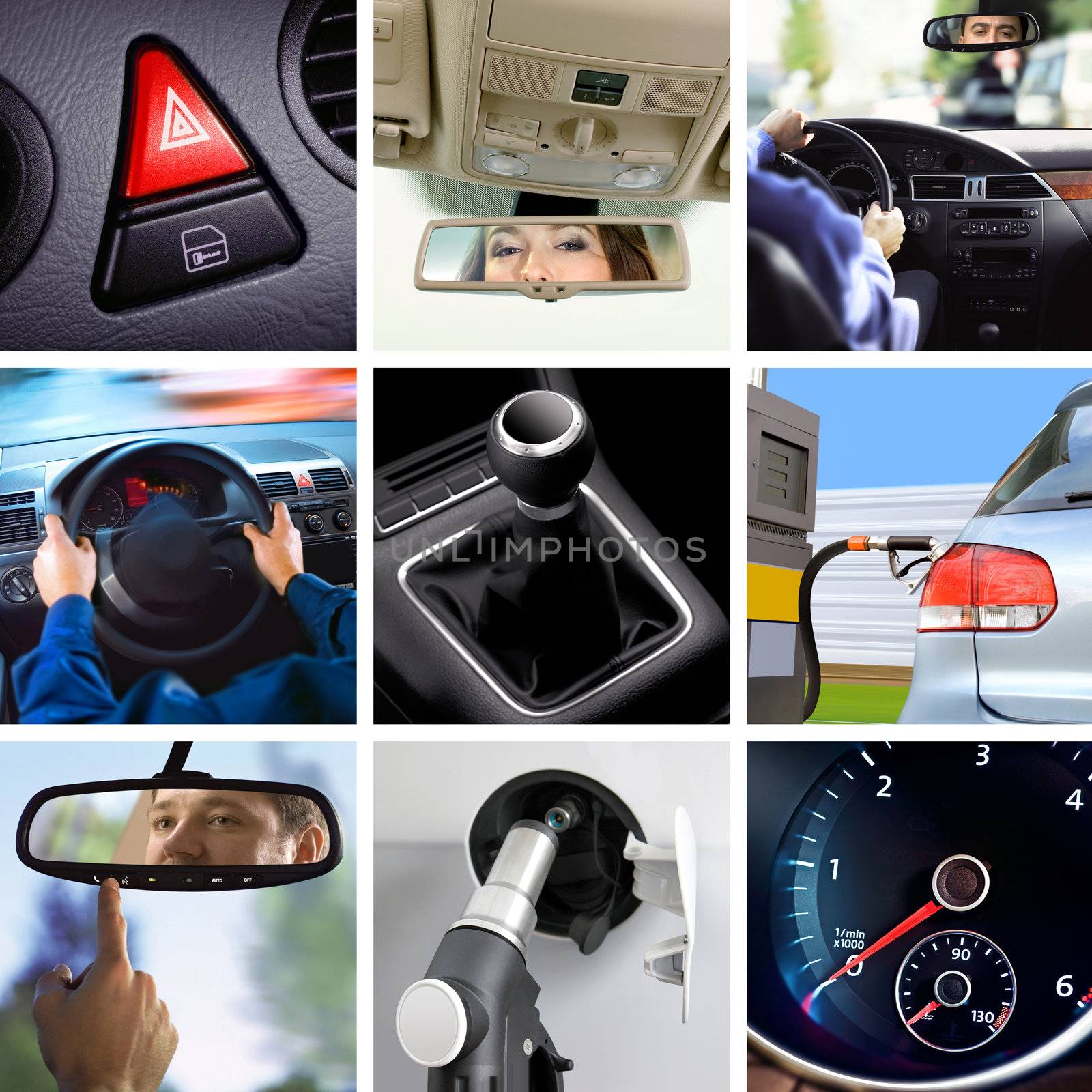 collage of car interior details and transport attributes