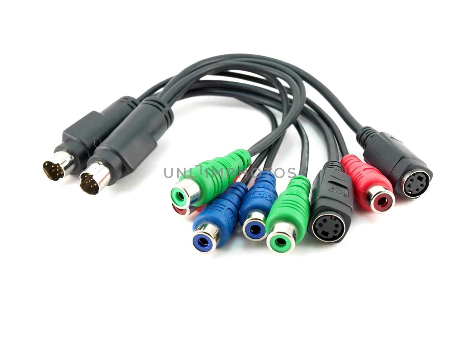 Cables with color connectors over white