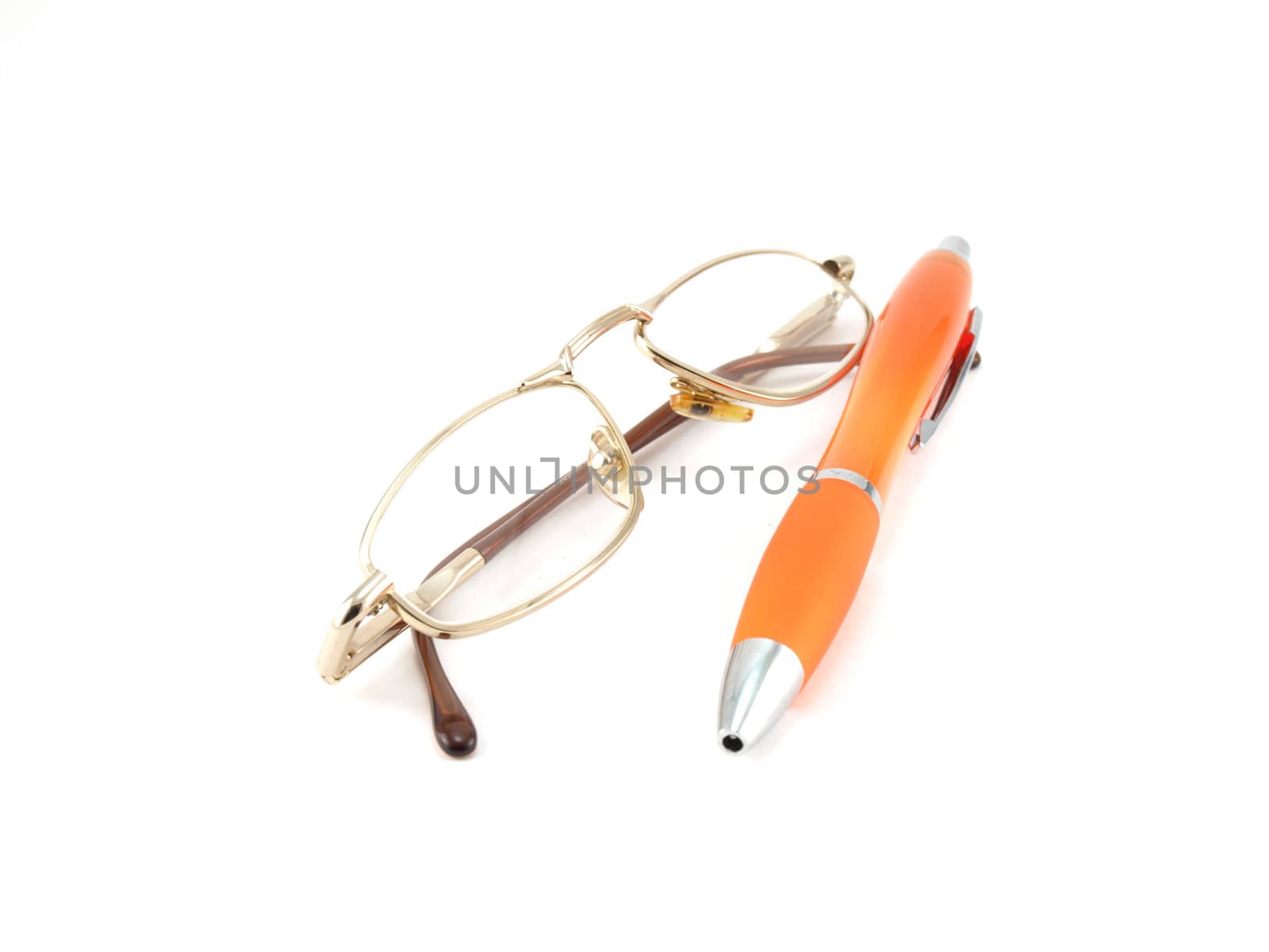 Glasses and orange pen by sergpet