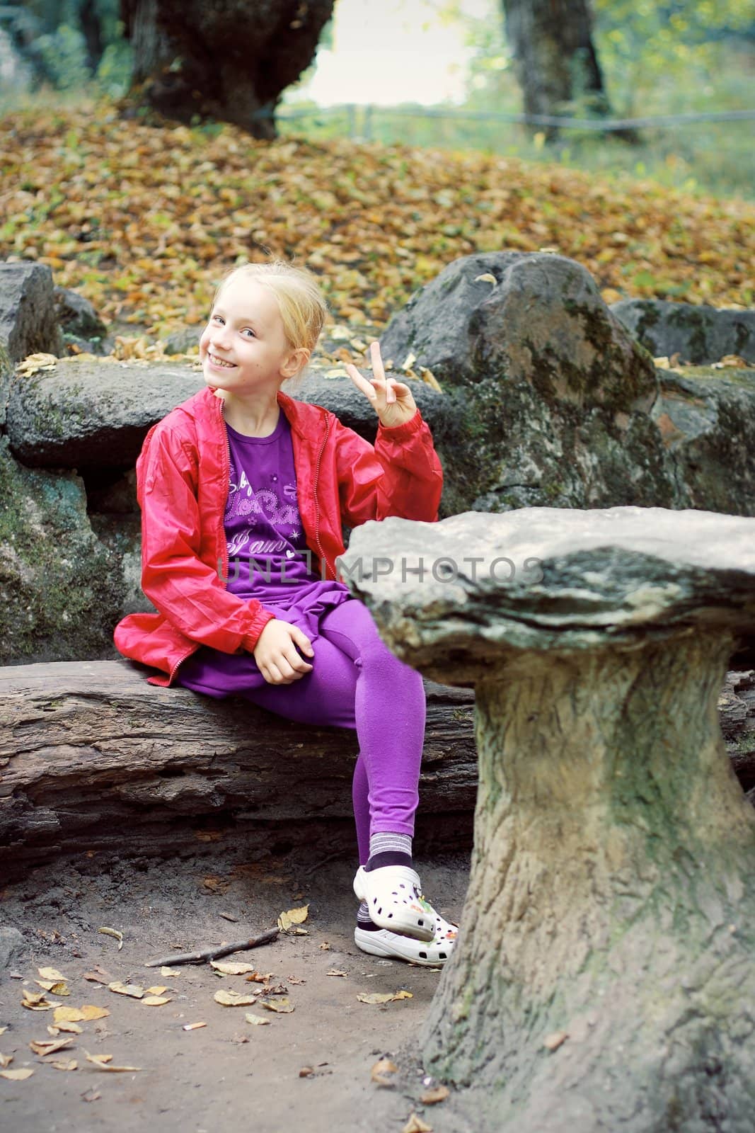 Portrait of Little Girl in Autumn Park