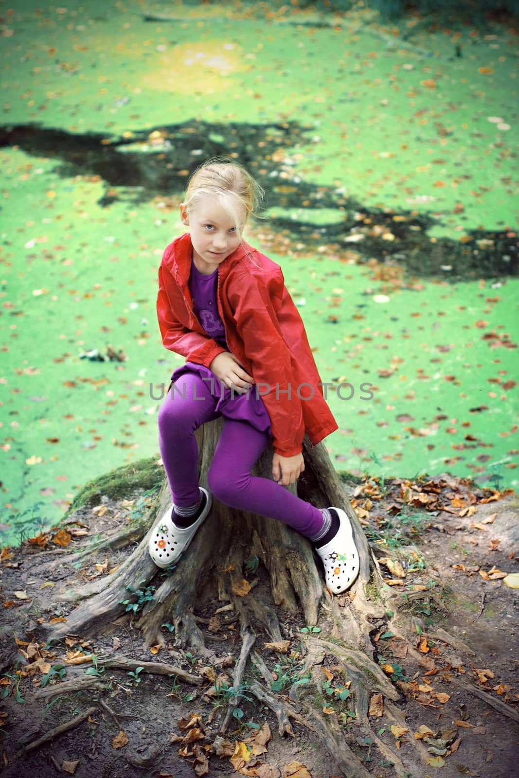 Portrait of Little Girl in Autumn Park