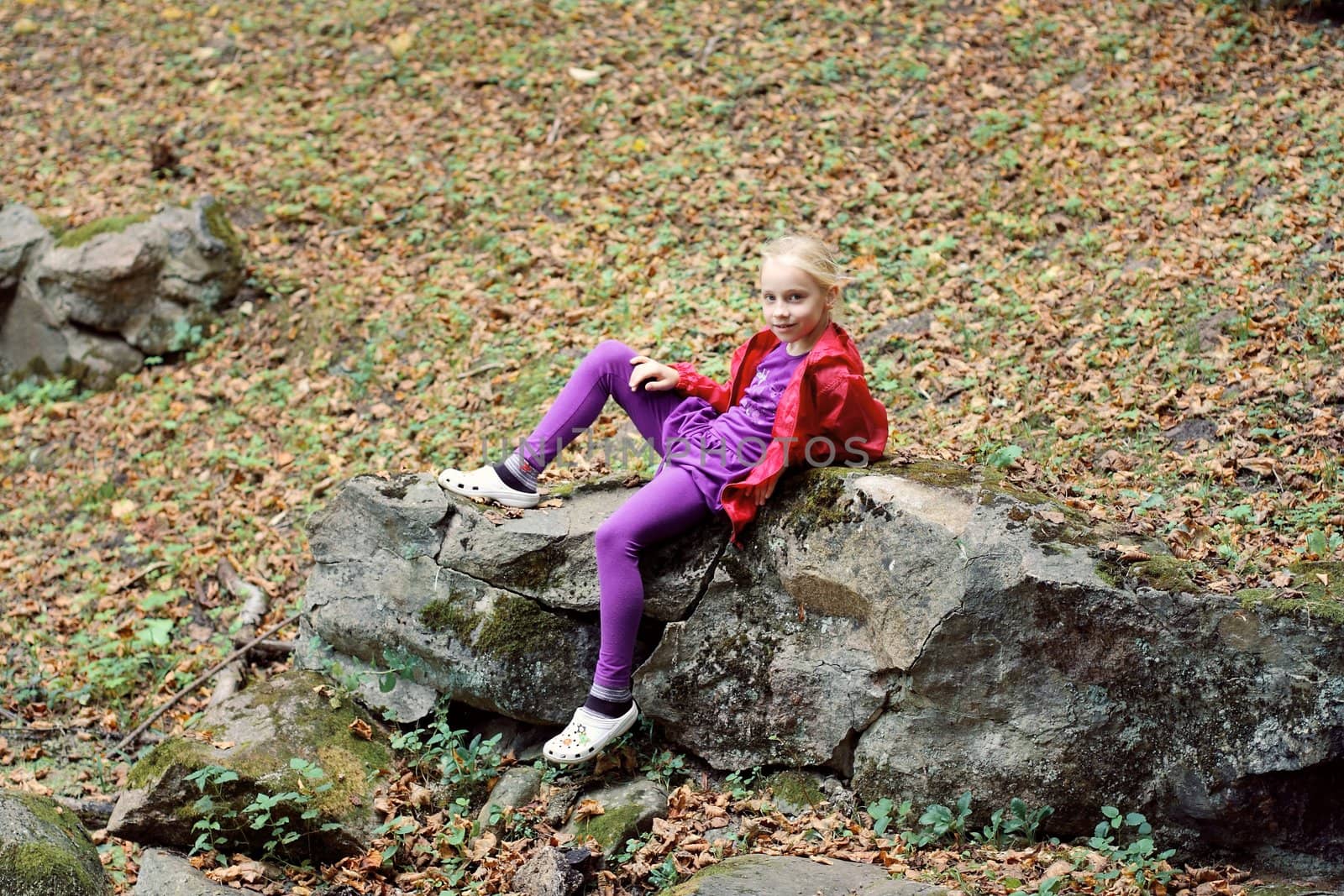 Portrait of Little Girl in Autumn Park