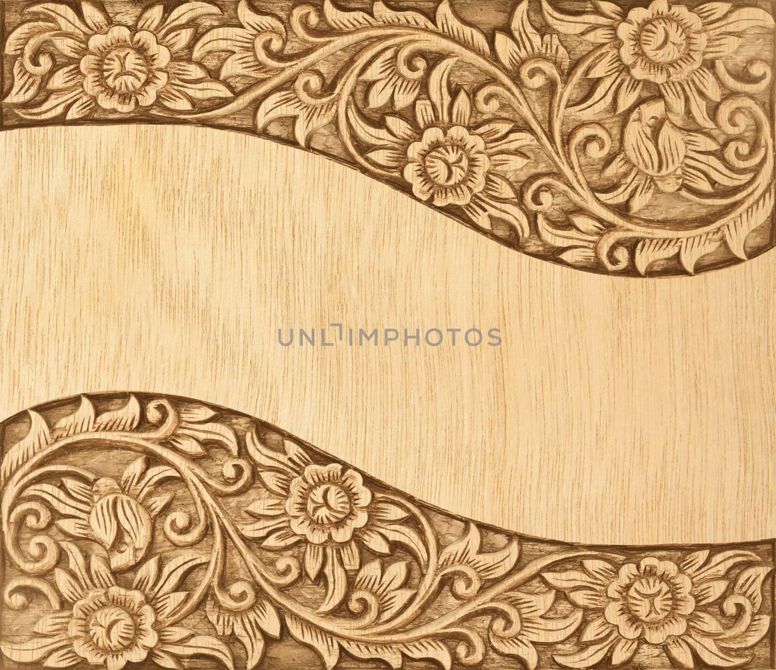 Pattern of wood frame carve flower on wood background