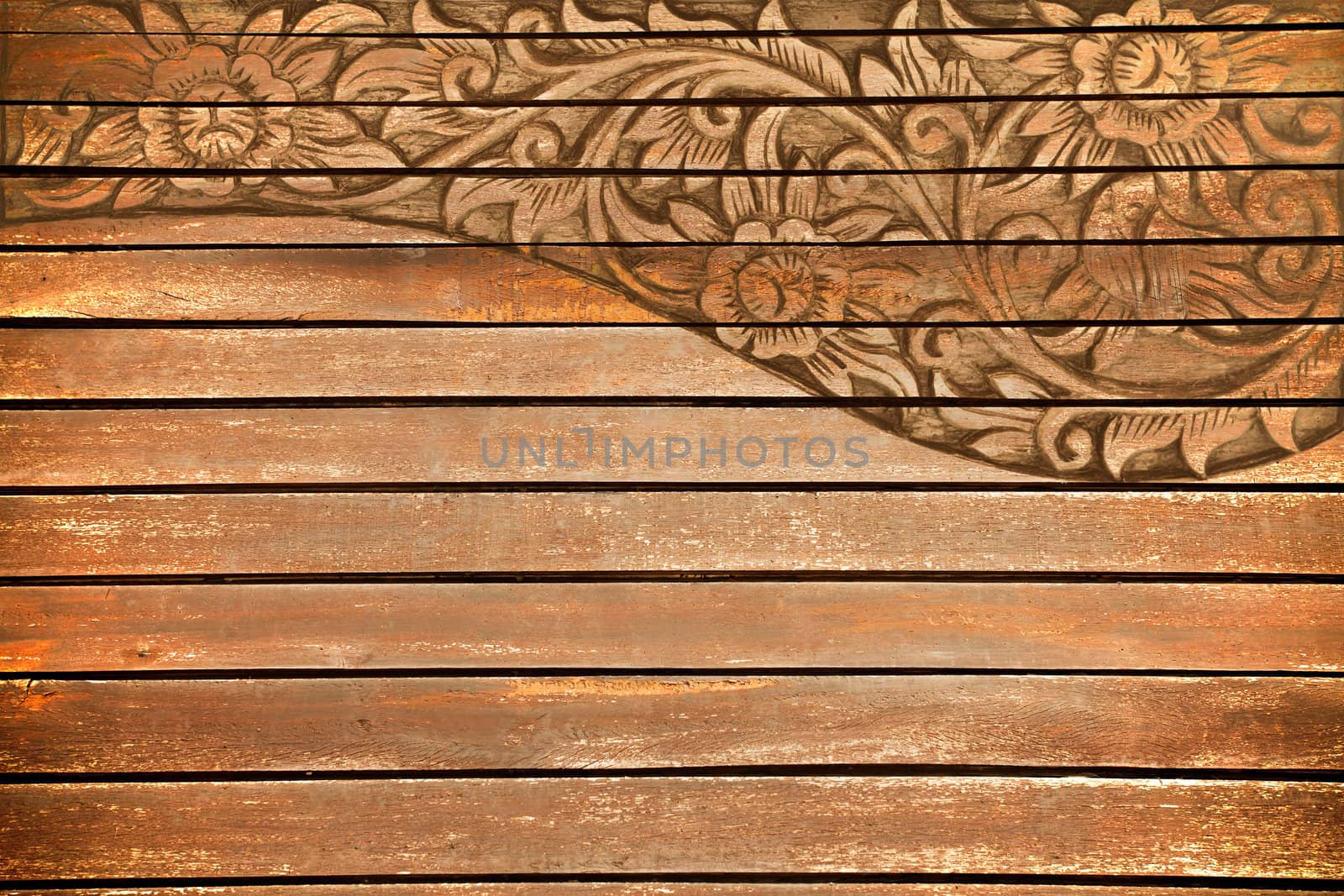 Pattern of wood frame carve flower on wood background